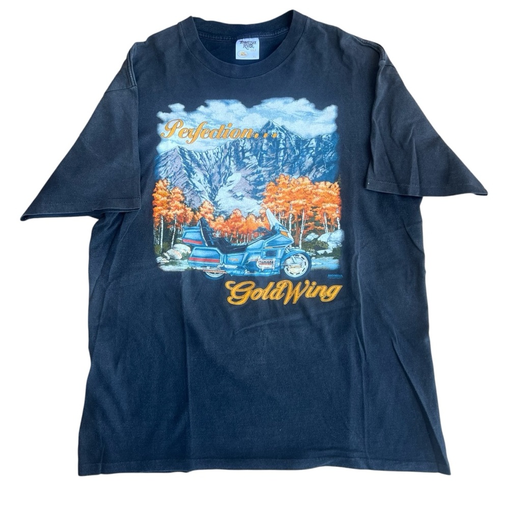 Vtg 90s Single Stitch Tennessee River  Honda Goldwing Motorcycle T-Shirt Blk XL